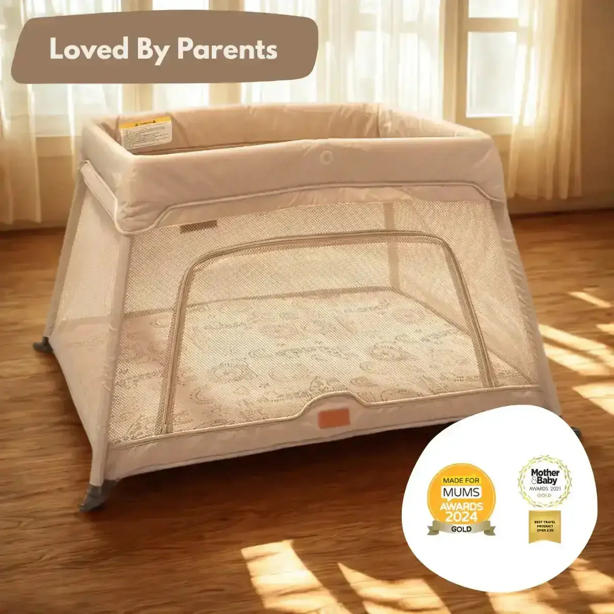 Airpod 3 Travel Cot Includes Newborn Bassinet Insert - Beige - Image 4