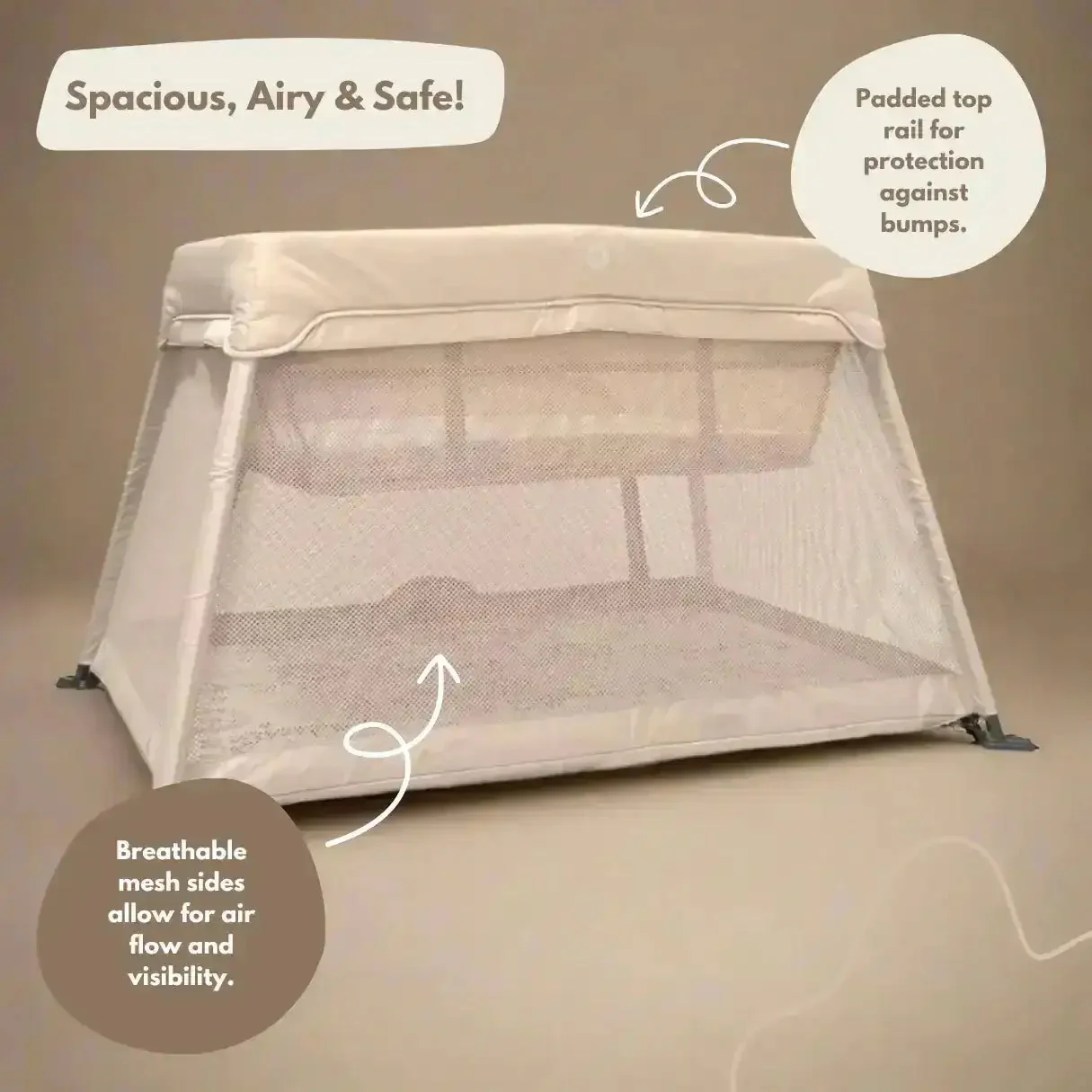 Airpod 3 Travel Cot Includes Newborn Bassinet Insert - Beige - Image 5