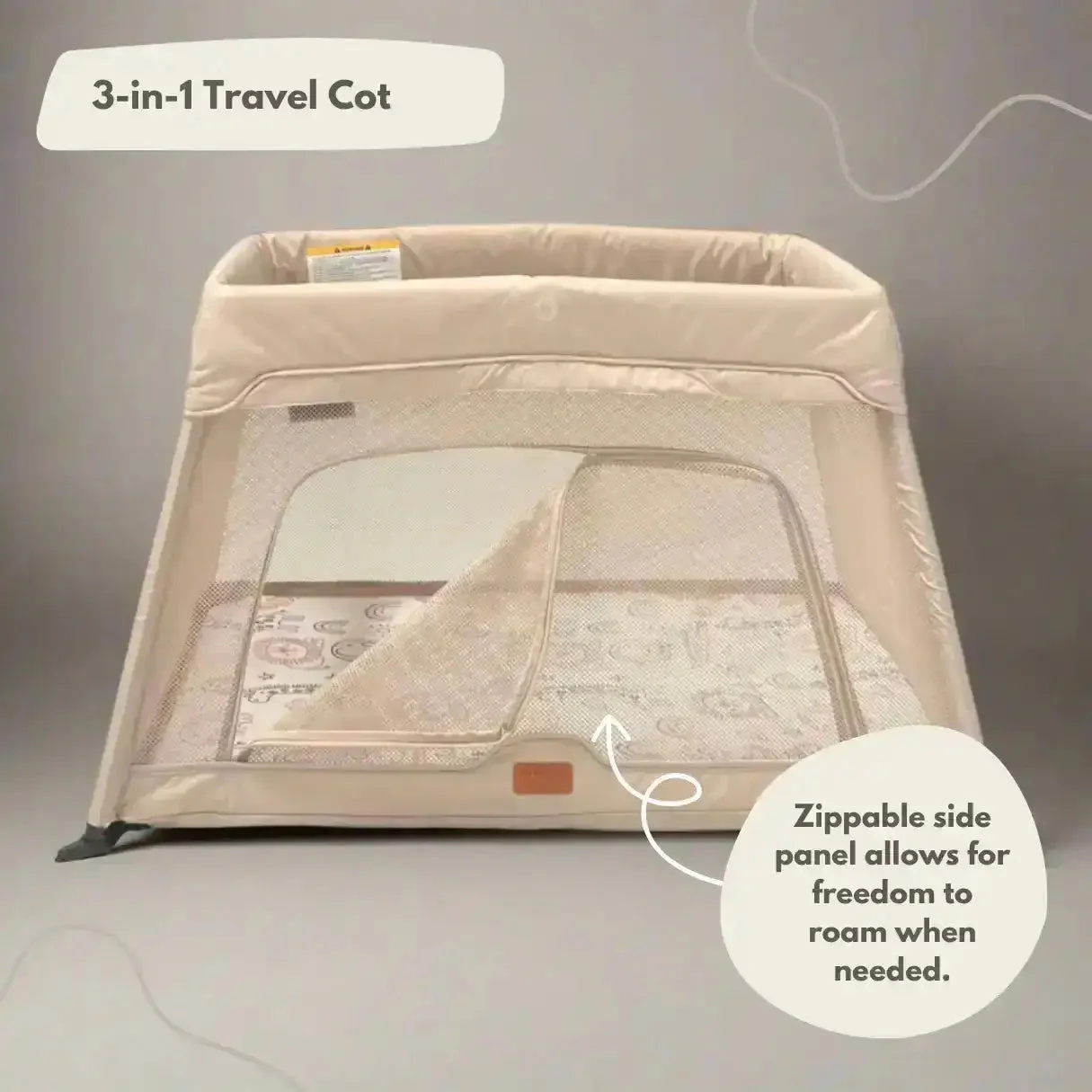 Airpod 3 Travel Cot Includes Newborn Bassinet Insert - Beige - Image 7