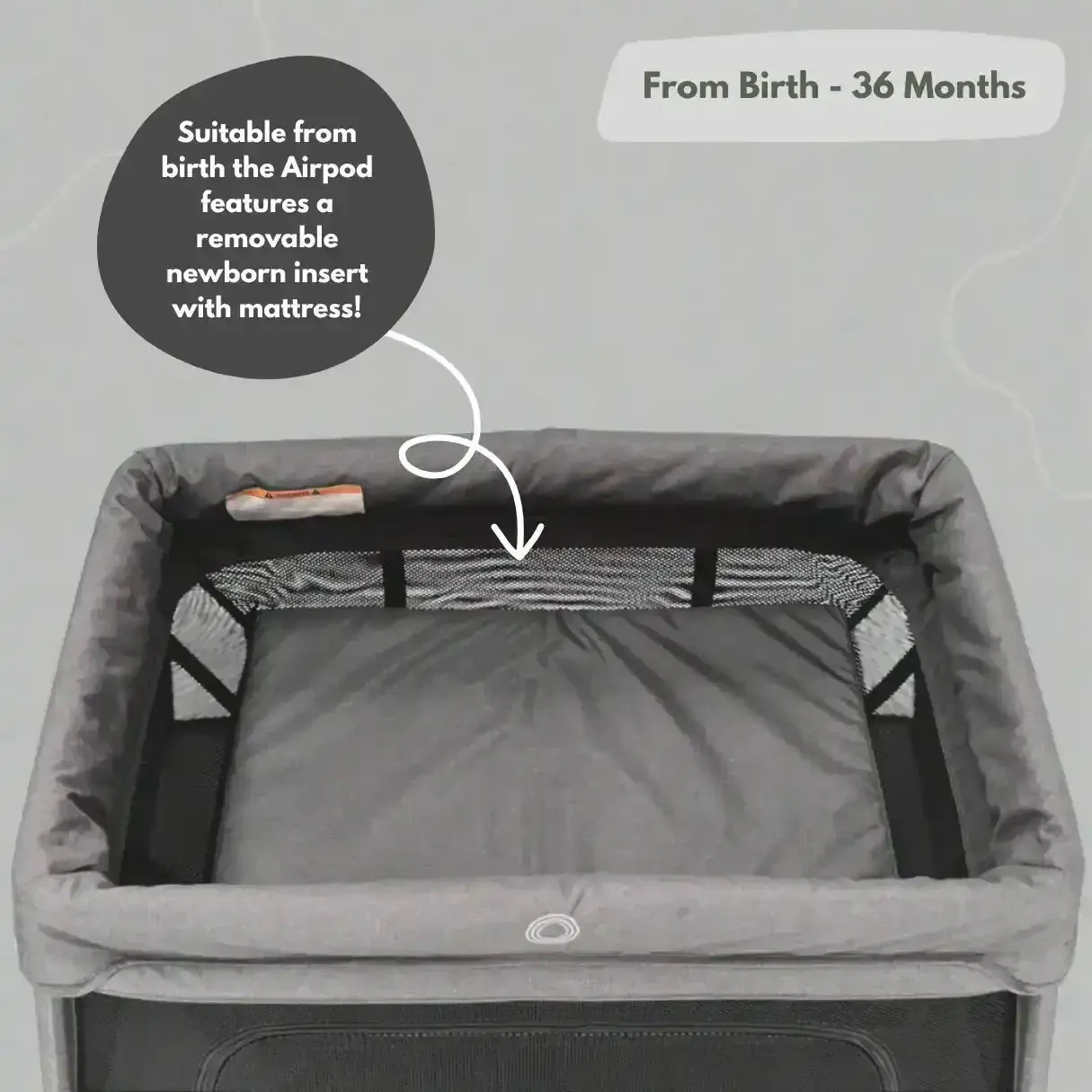 Airpod 3 Travel Cot Includes Newborn Bassinet Insert - Dark Grey - Image 5