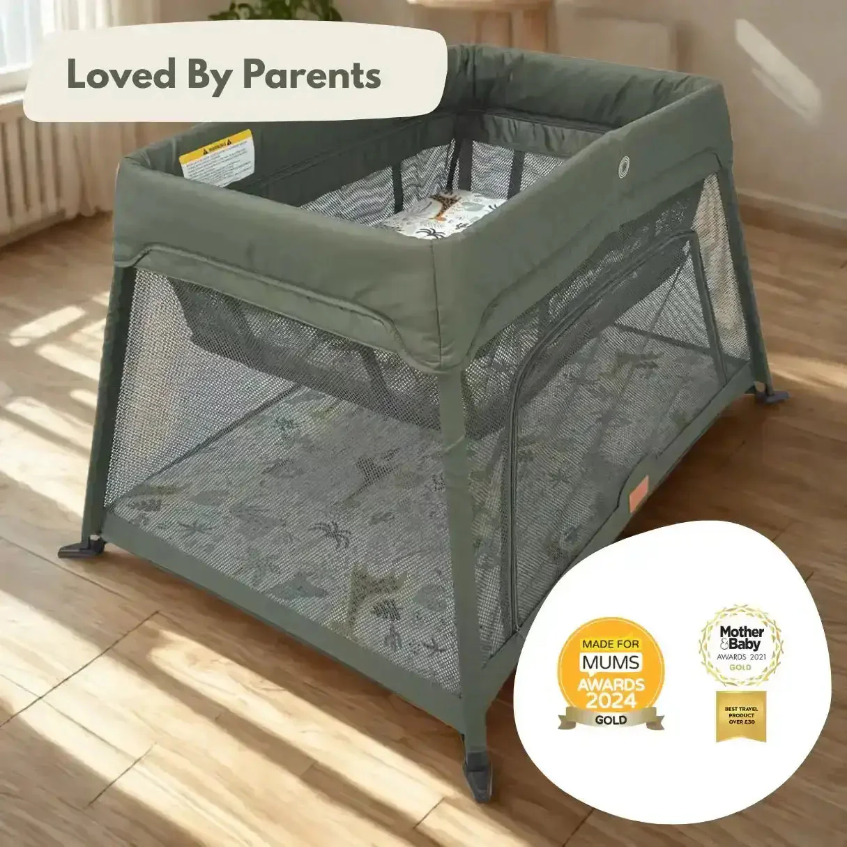 Airpod 3 Travel Cot Includes Newborn Bassinet Insert - Green - Image 2