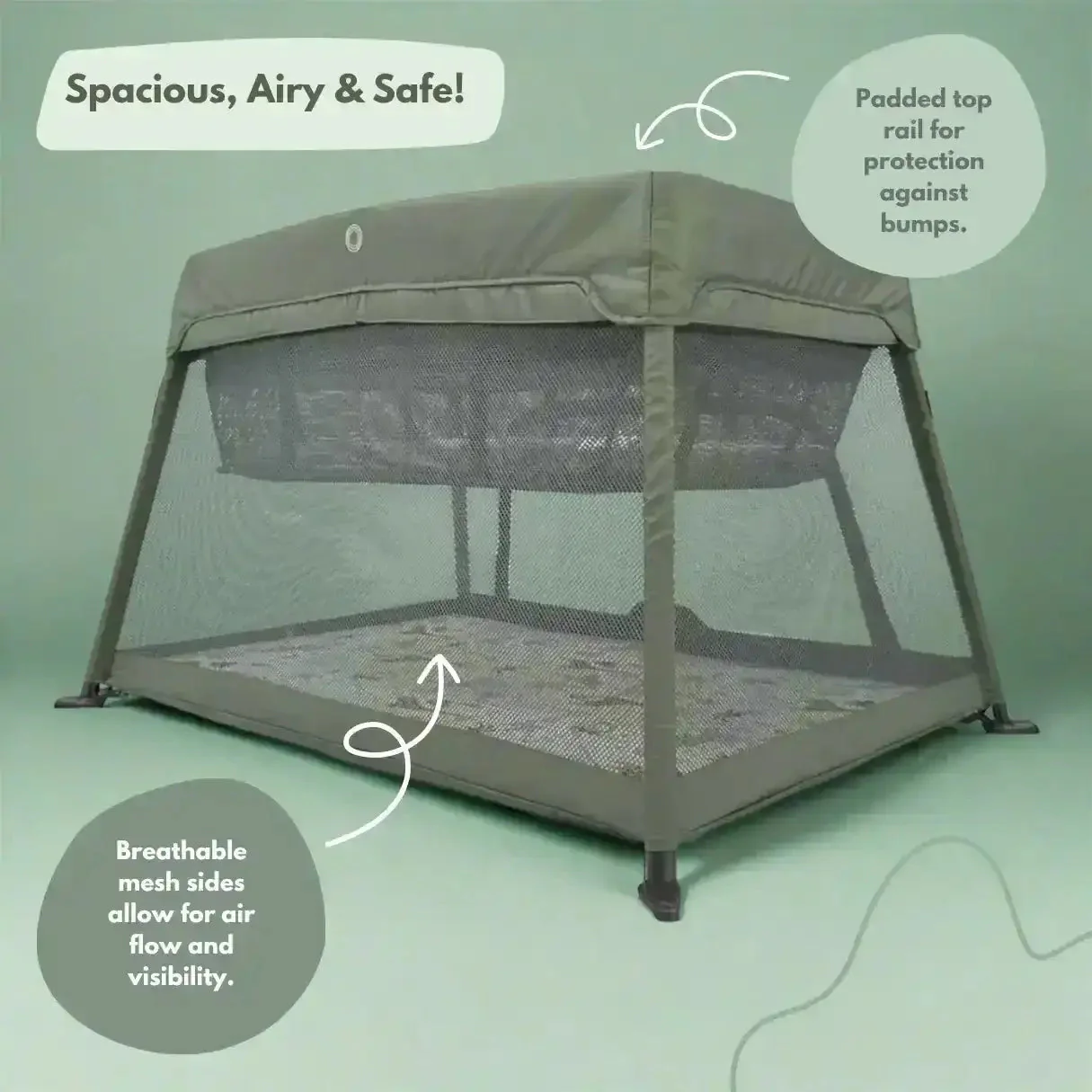Airpod 3 Travel Cot Includes Newborn Bassinet Insert - Green - Image 3