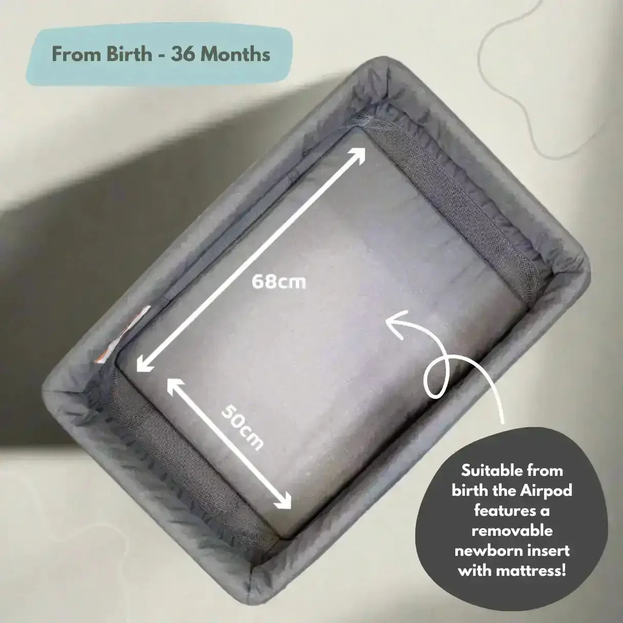 Airpod 3 Travel Cot Includes Newborn Insert - Light Grey - Image 6
