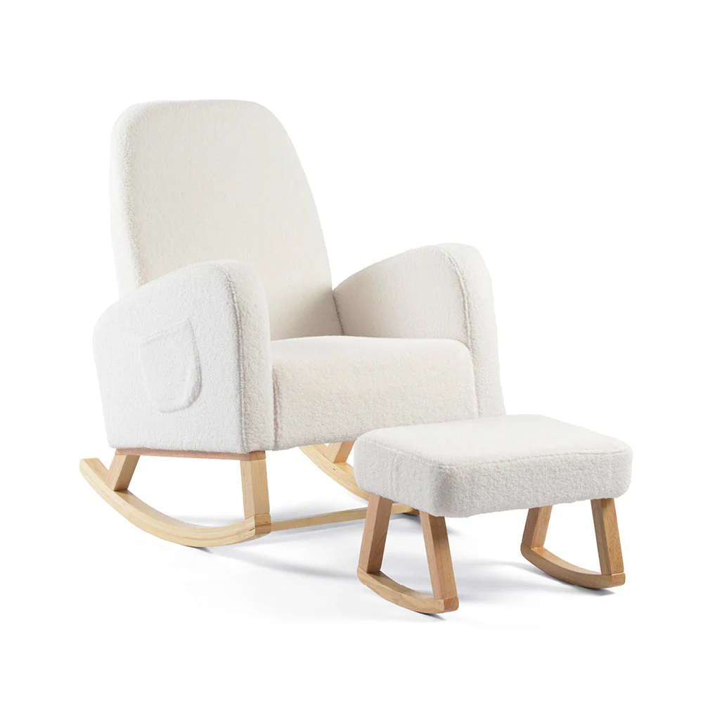Amana Aura Nursing Chair & Stool - Snow White/Natural
