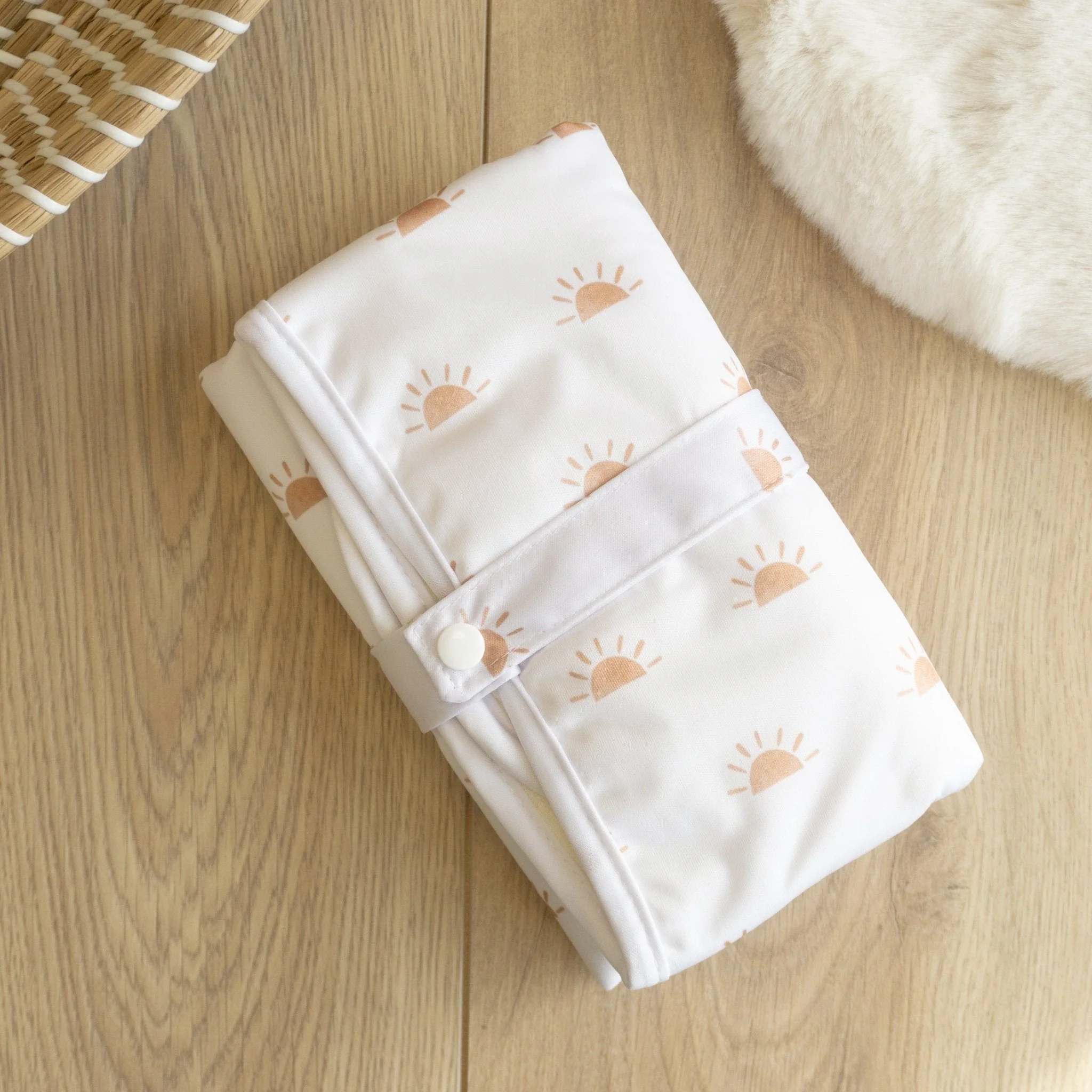 Baby Travel Changing Mats - Sunnies White with Camel - Image 2