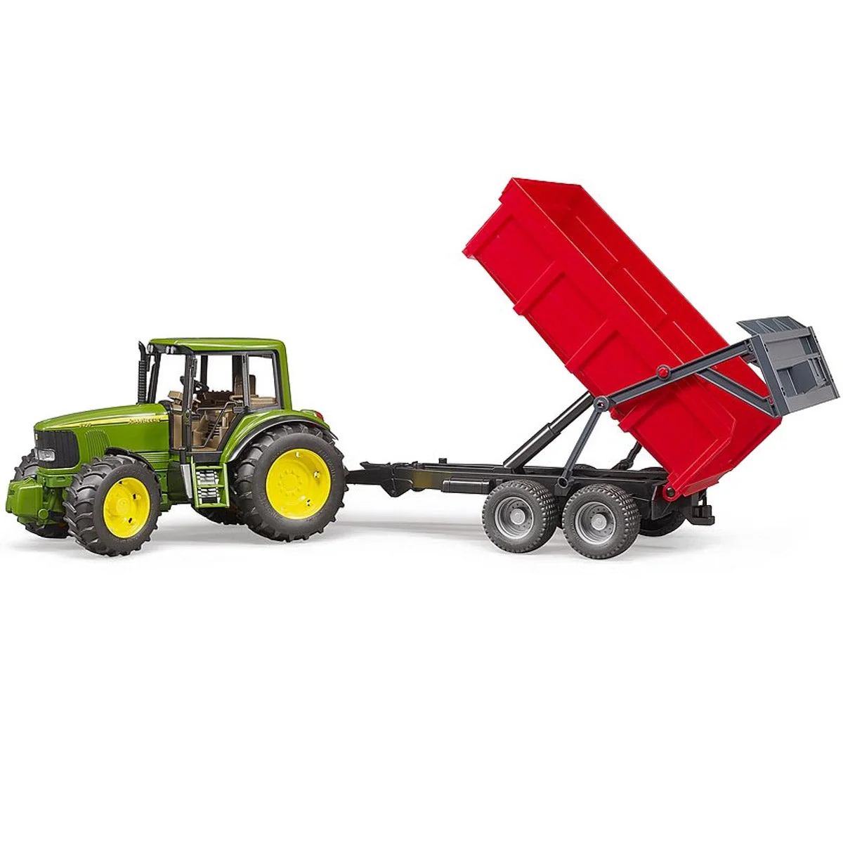 Bruder John Deere 6920 Toy Tractor with Red Tipping Trailer - Image 2