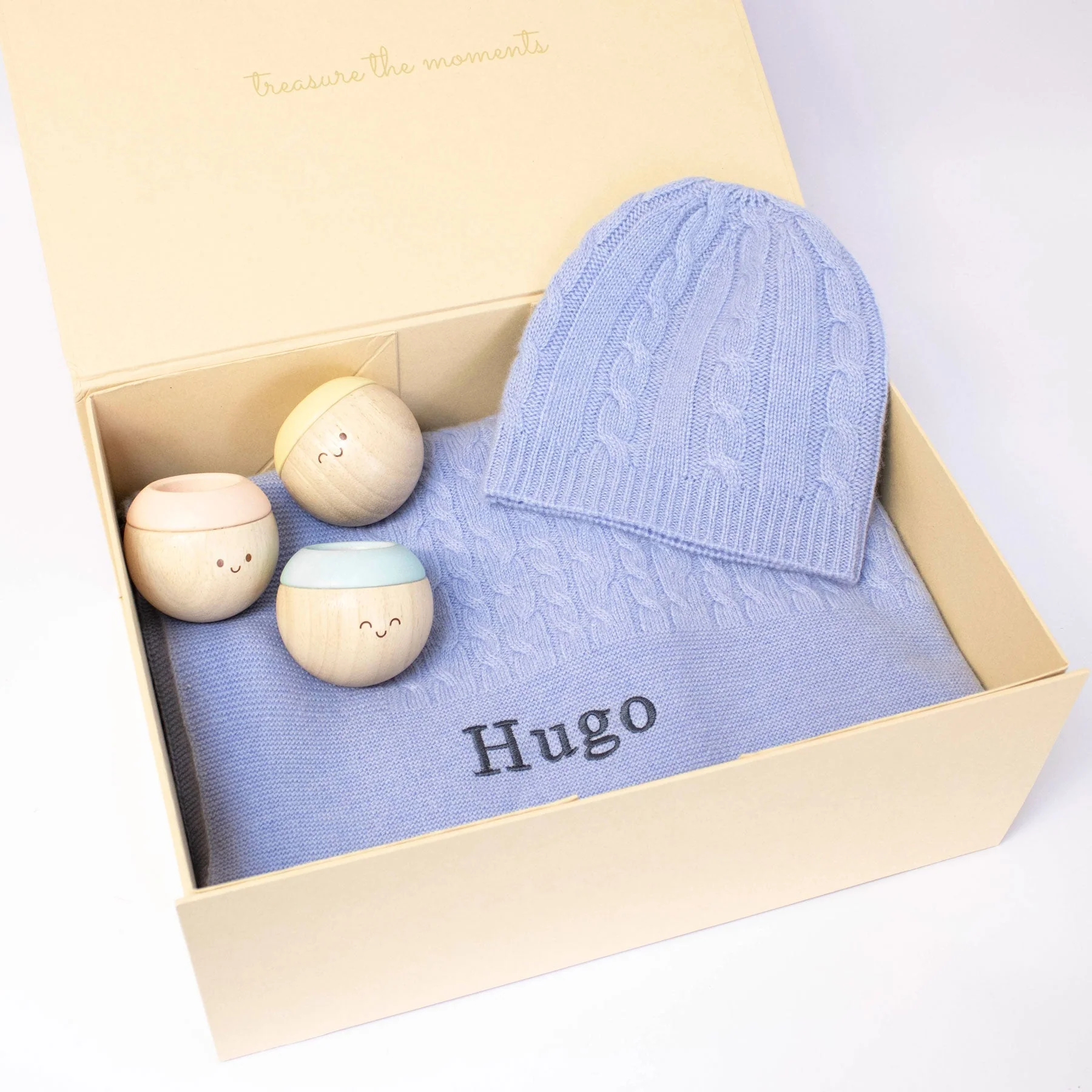 CABLE KNIT CASHMERE AND SENSORY BALLS - CORNFLOWER BLUE