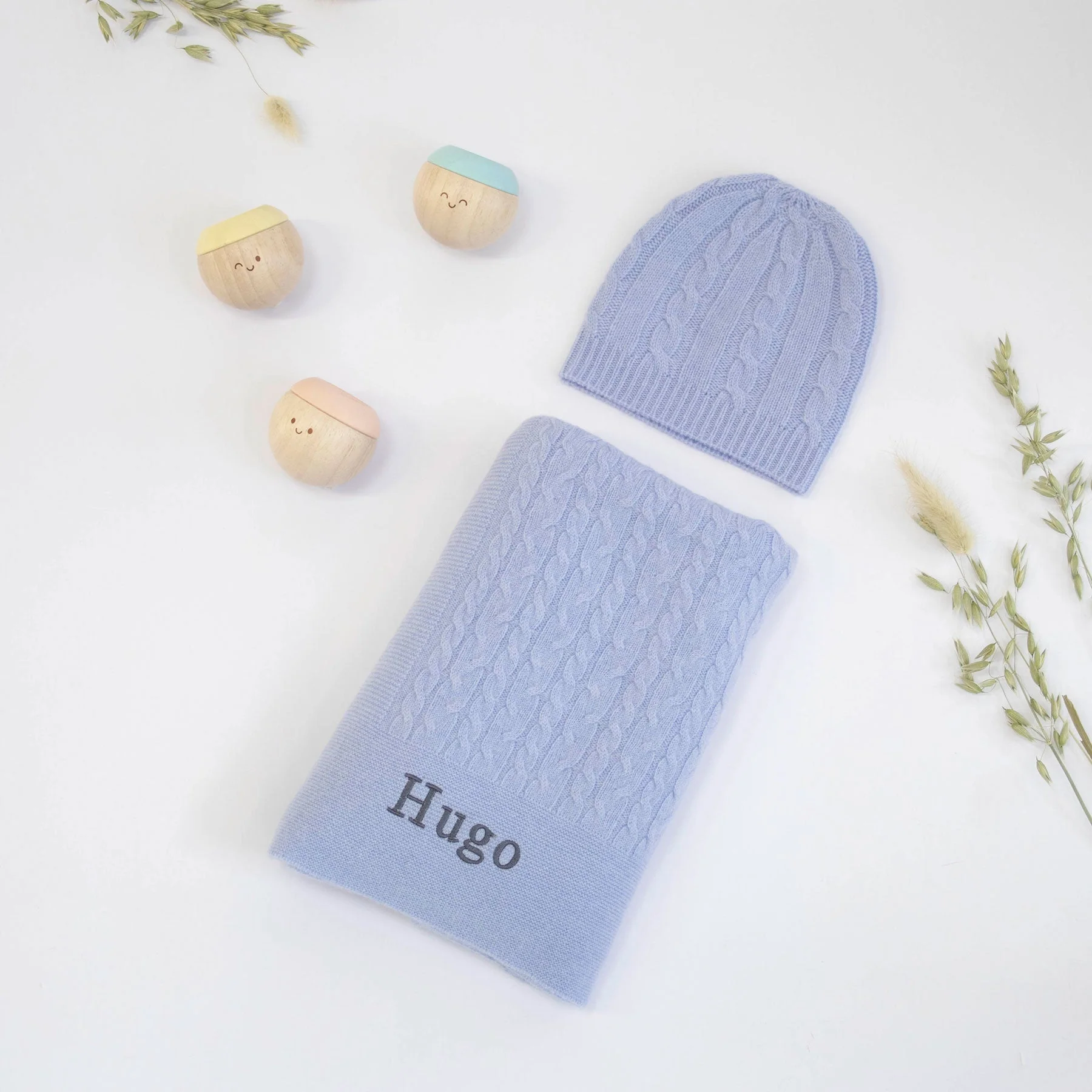 CABLE KNIT CASHMERE AND SENSORY BALLS - CORNFLOWER BLUE - Image 2