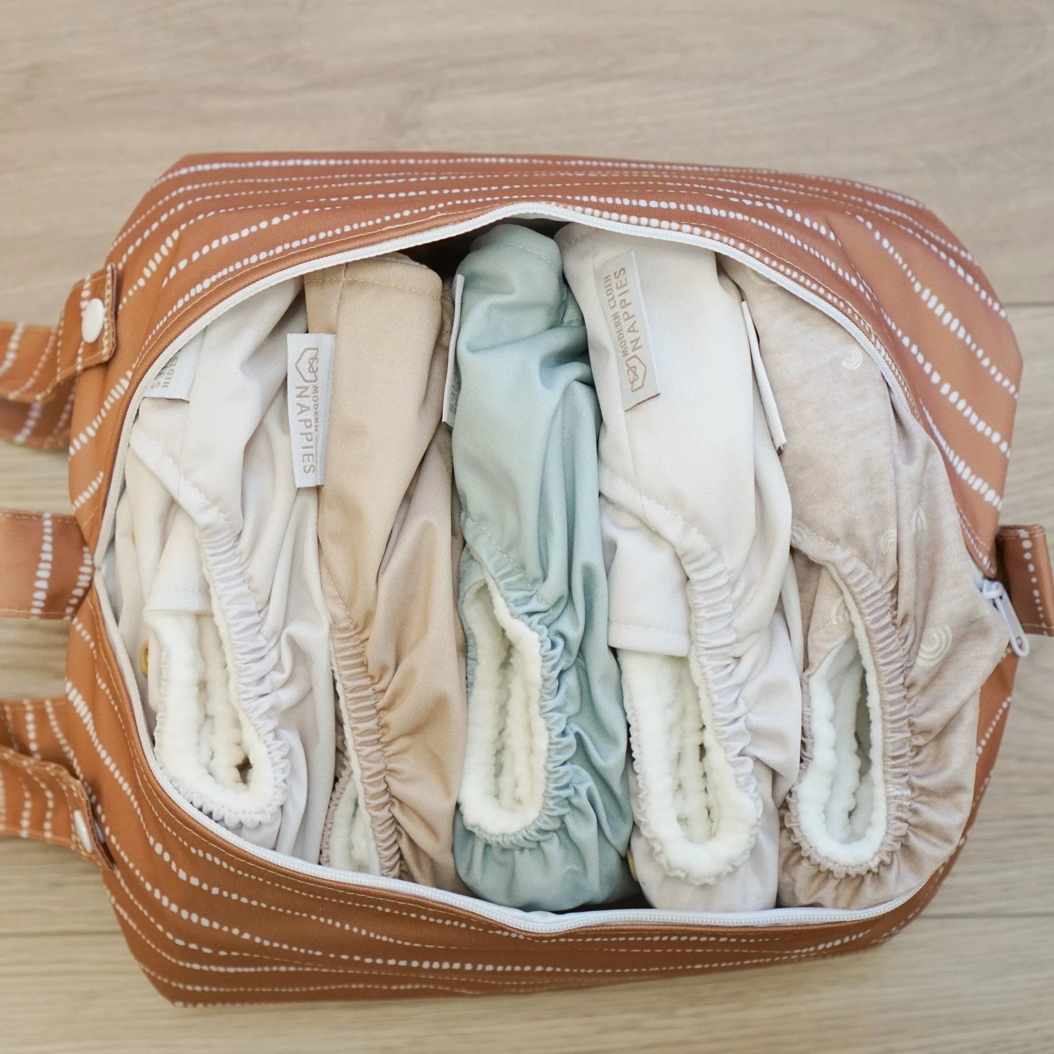Cloth Nappy Pod - Dune Tan with White - Image 3