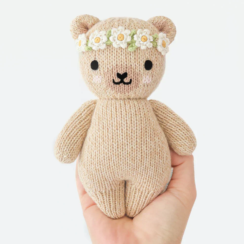 cuddle+kind - Baby Animal Collection - Baby Honey Bear Floral Crown Ivory - Image 2