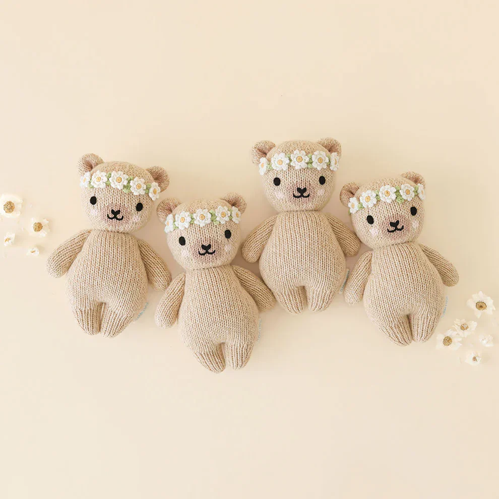 cuddle+kind - Baby Animal Collection - Baby Honey Bear Floral Crown Ivory - Image 3