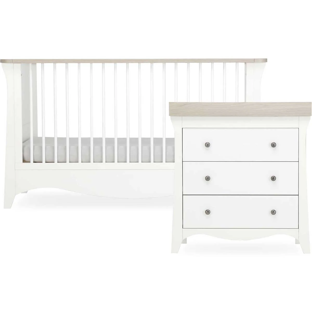 CuddleCo Clara 2 Piece Nursery Furniture Set (Cot Bed & Dresser) - White/Ash - Image 2