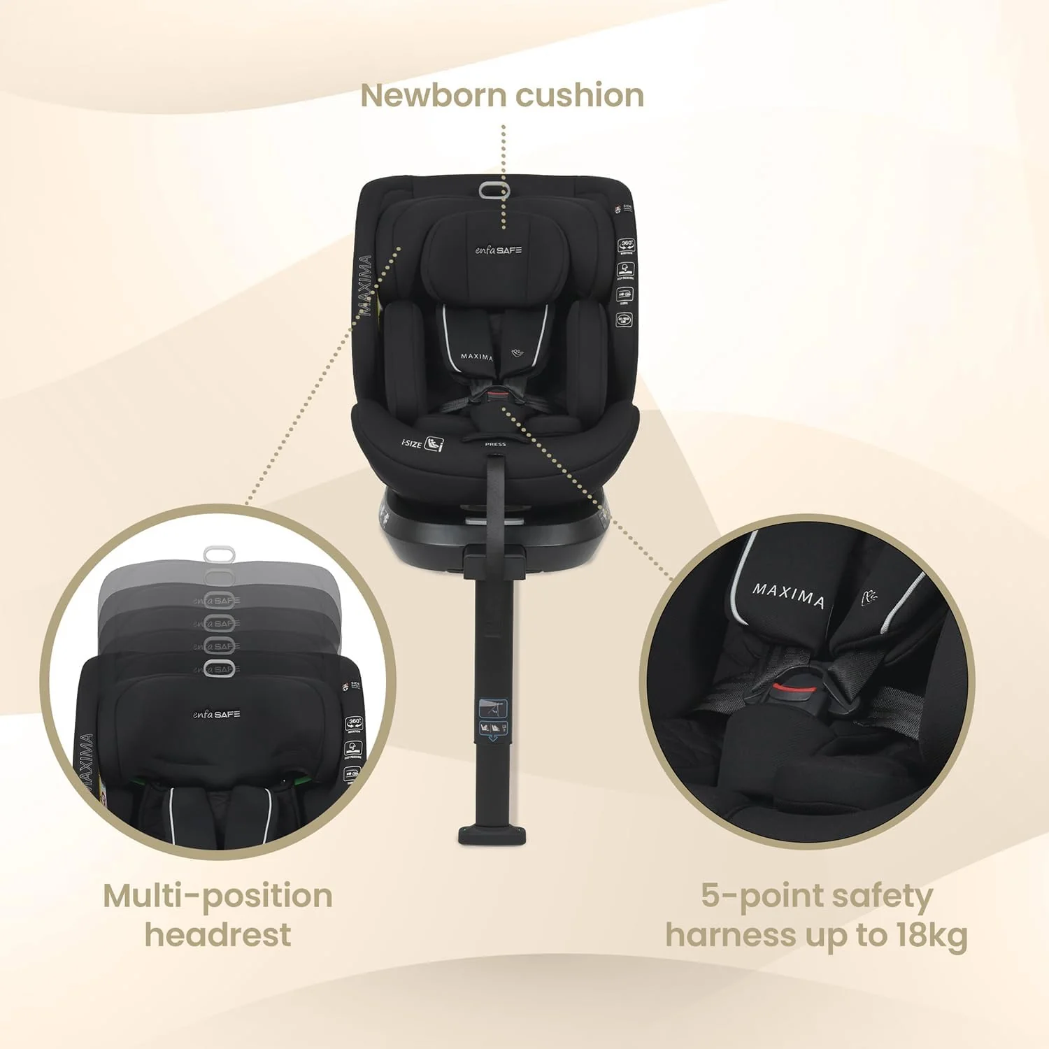Enfasafe Maxima 360 Rotating i-Size Car Seat, 40-150 cm, 0-12 years - Image 5