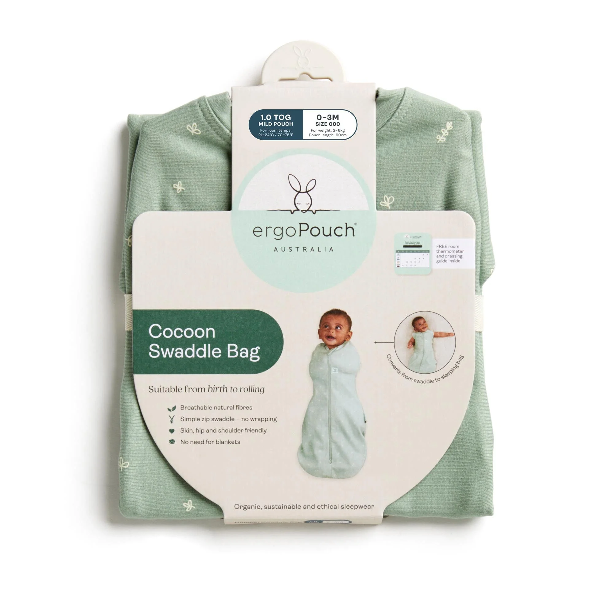 ergoPouch - Organic All Year Cocoon Swaddle Sleeping Bag - Daisy 1.0 TOG - Image 9