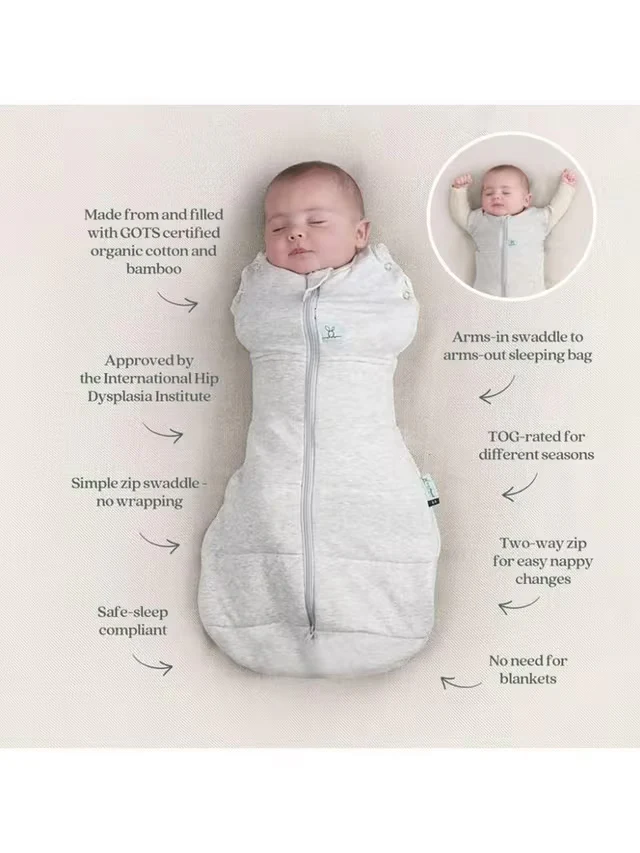 ergoPouch - Organic All Year Cocoon Swaddle Sleeping Bag - Sage 1.0 TOG - Image 6