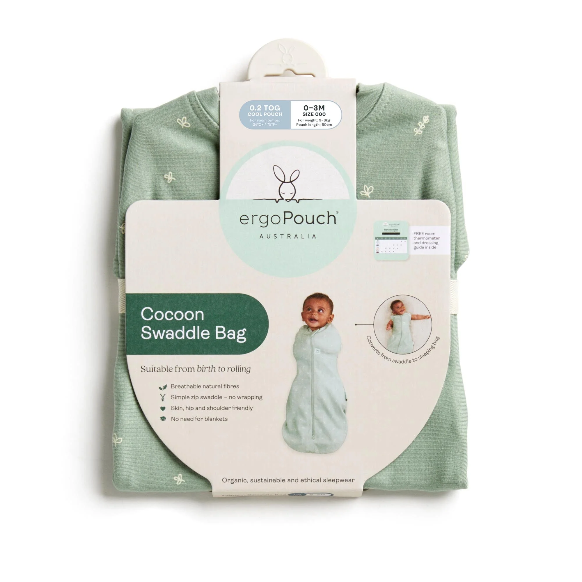 ergoPouch - Organic Summer Cocoon Swaddle Sleeping Bag - Daisy 0.2 TOG - Image 9