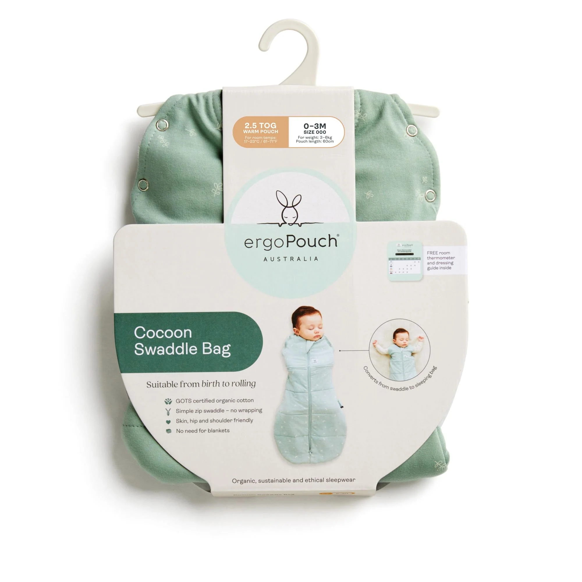 ergoPouch - Organic Winter Cocoon Swaddle Sleeping Bag - Elephant Parade 2.5 TOG - Image 7