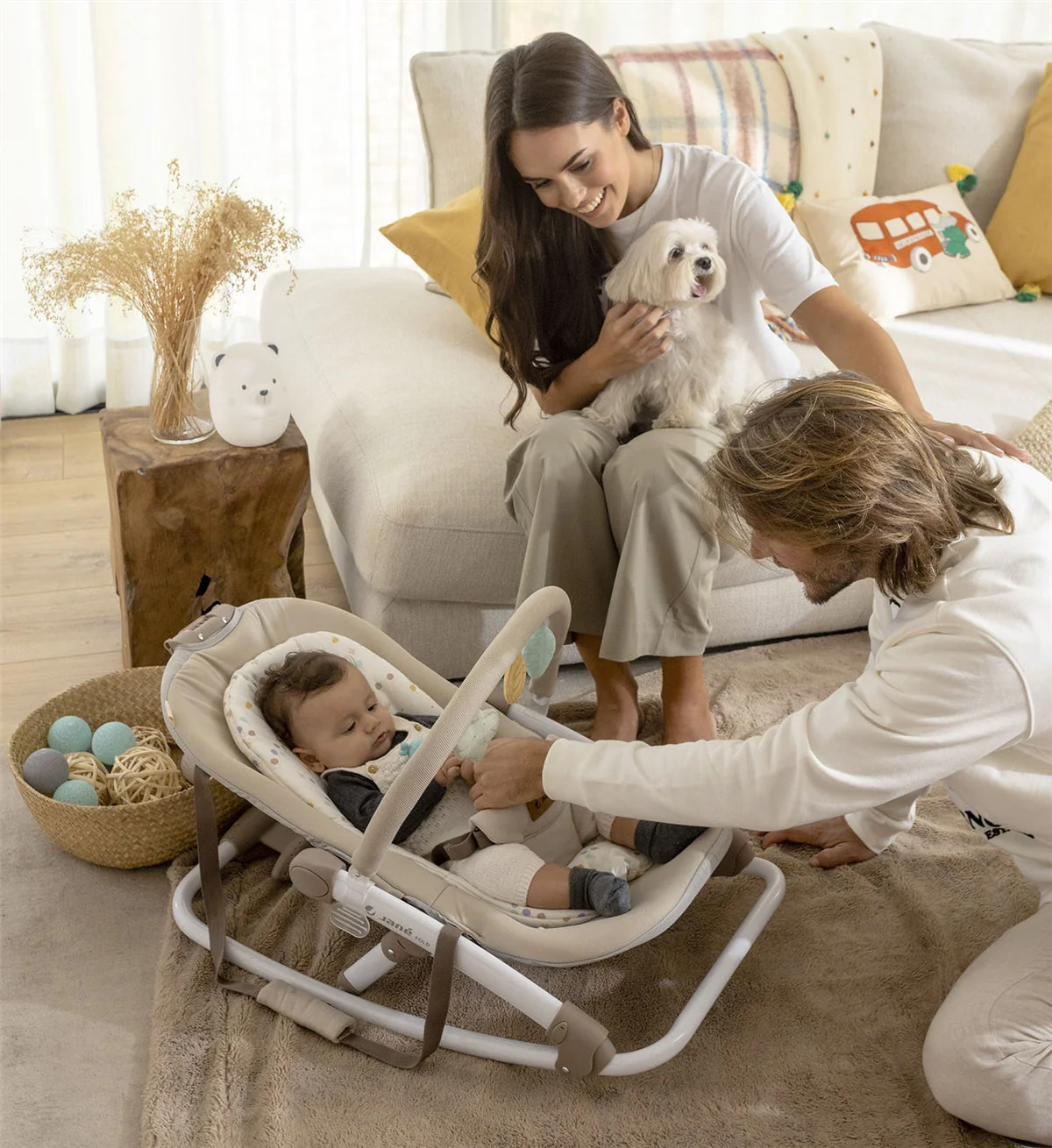 Fold Hammock Baby Rocker with Toy Arch & Reversible Newborn Cushion, Sesame - Image 2