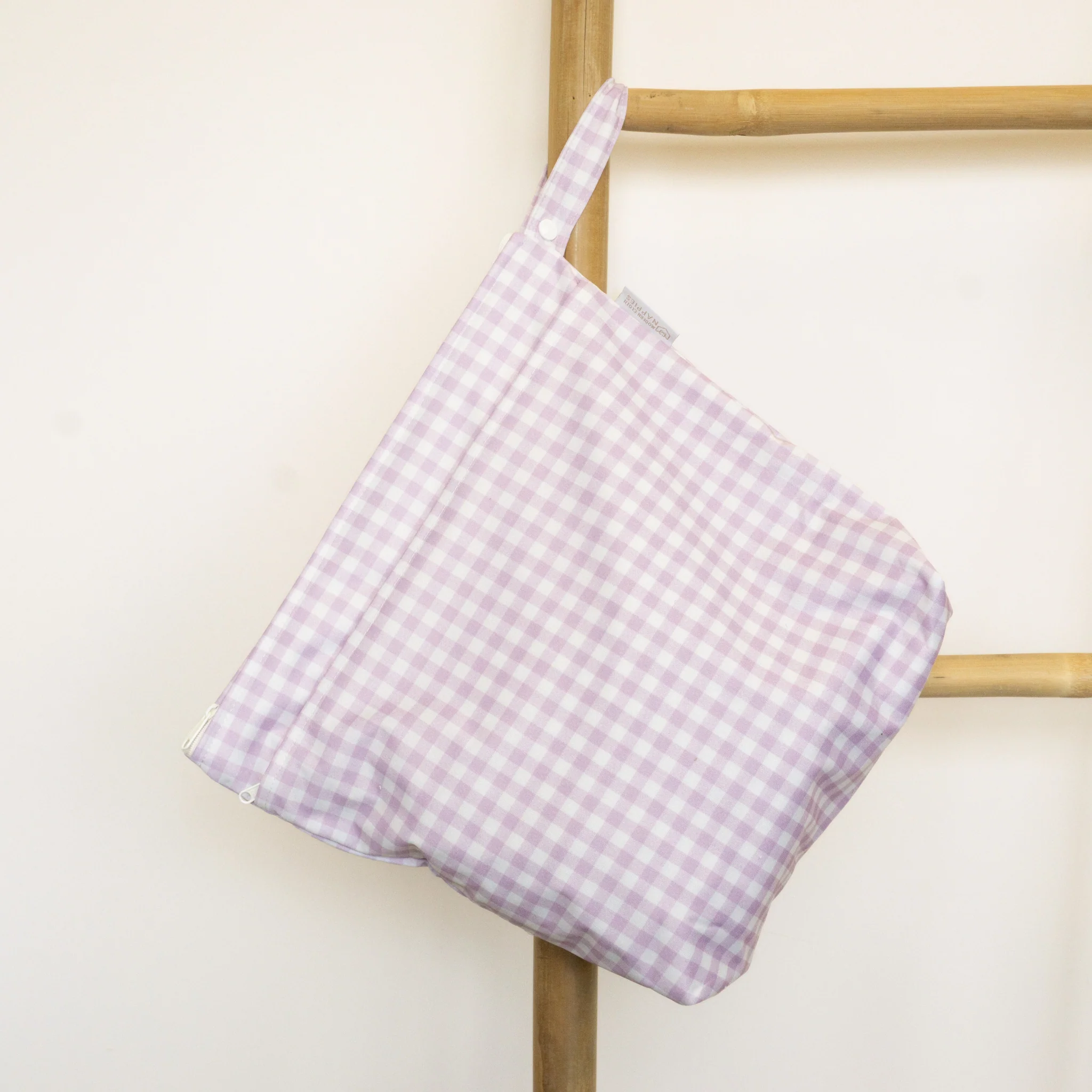 Grab & Go Nappy Wet Bags With Handle - Lilac Gingham - Image 2