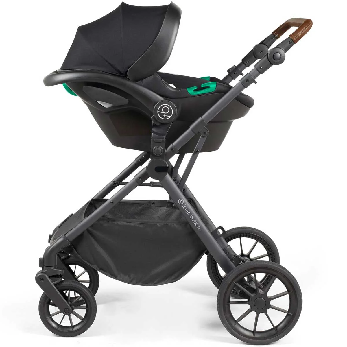 Ickle Bubba Cosmo All-in-One i-Size Travel System with ISOFIX Base, Black / Graphite Grey / Tan - Image 2
