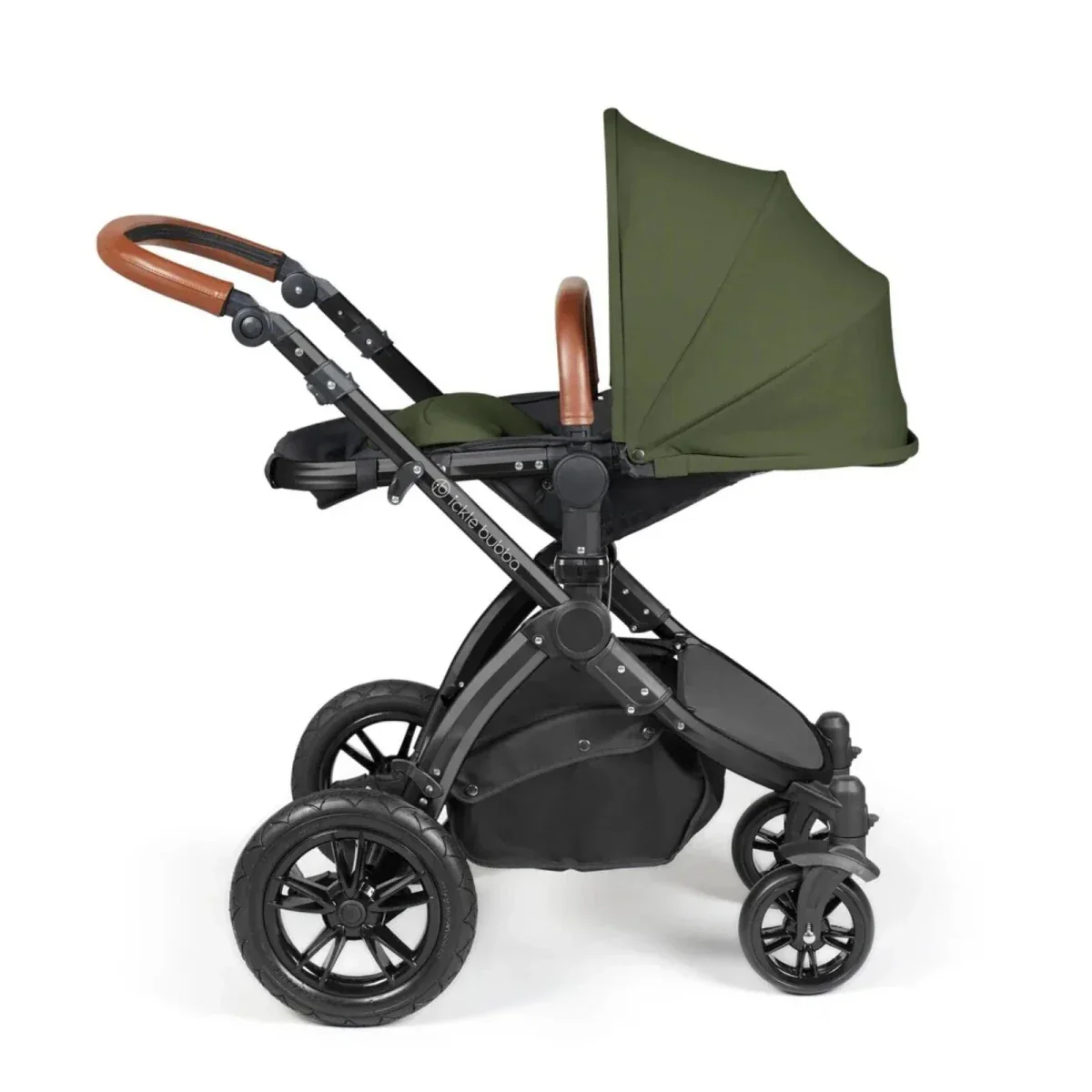 Ickle Bubba Stomp Luxe Travel System with i-Size Stratus Car Seat & ISOFIX Base 12 pcs - Black & Woodland & Tan - Image 4