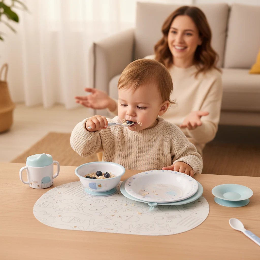 Jane 9-piece Baby Crockery Set with Thermal Dish, Lazuli Blue - Image 2
