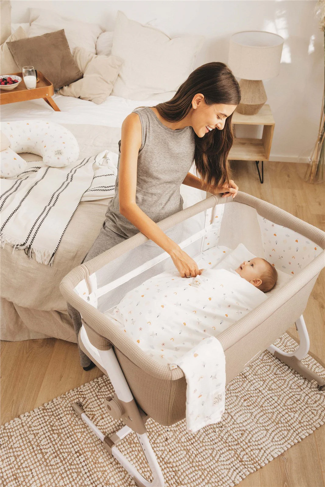 Jane Baby Side Crib + 4 Piece Bedding Set & Safety Mattress, Nature Edition - Image 19