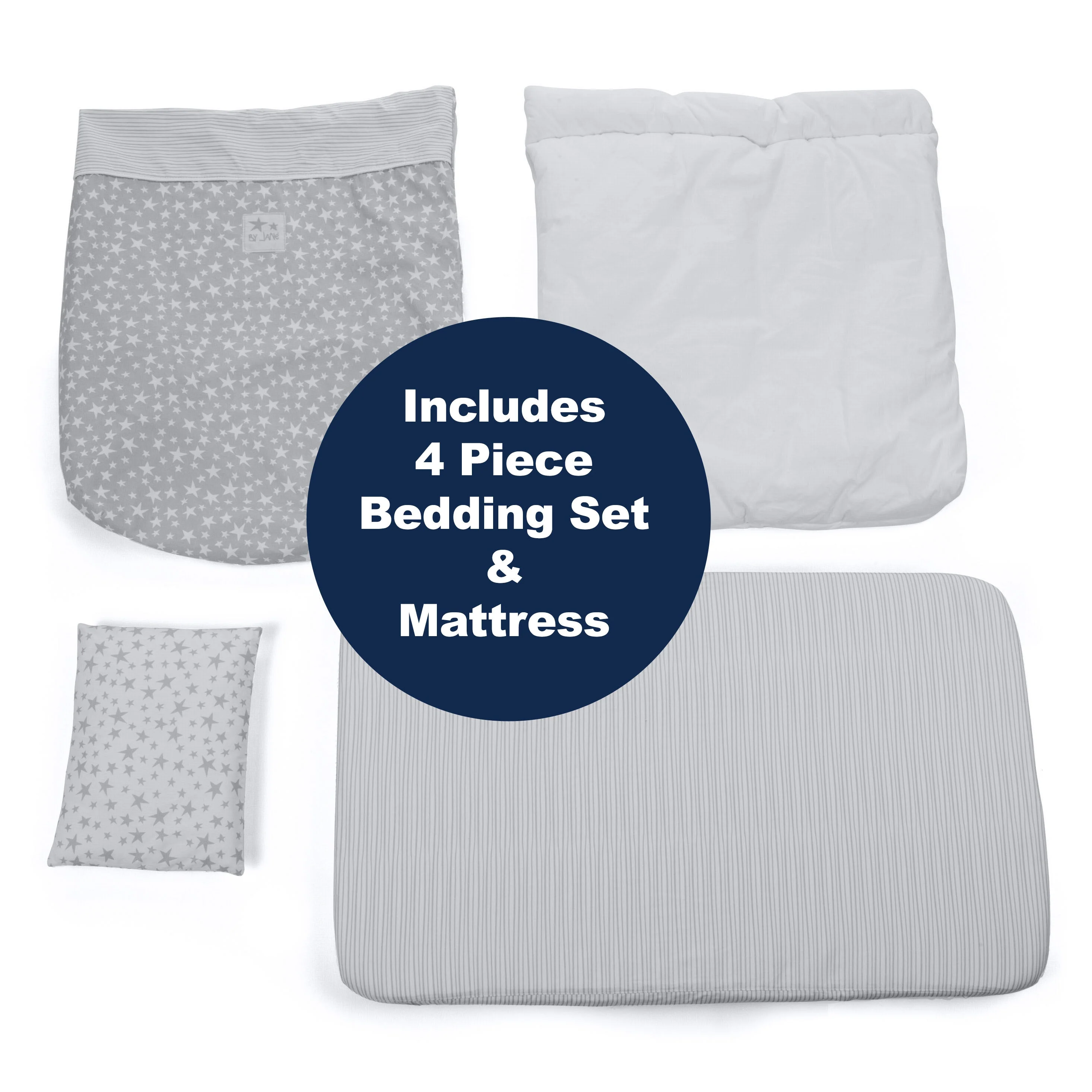 Jane Baby Side Crib + 4 Piece Bedding Set & Safety Mattress, Nature Edition - Image 7