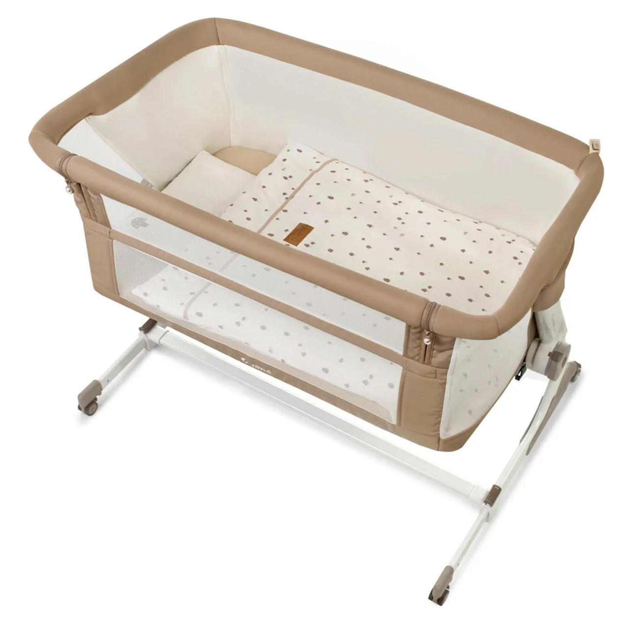 Jane Baby Side Crib + 4 Piece Bedding Set & Safety Mattress, Sesame - Image 2