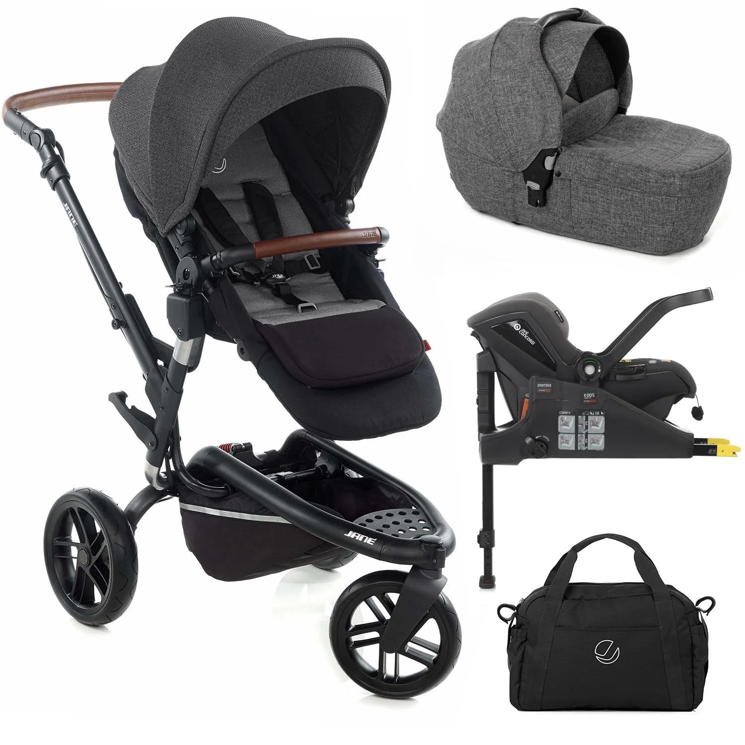 Jané Trider Travel System Bundle with Transporter Plus & Koos R1 i-Size Car Seat, Black - Image 31