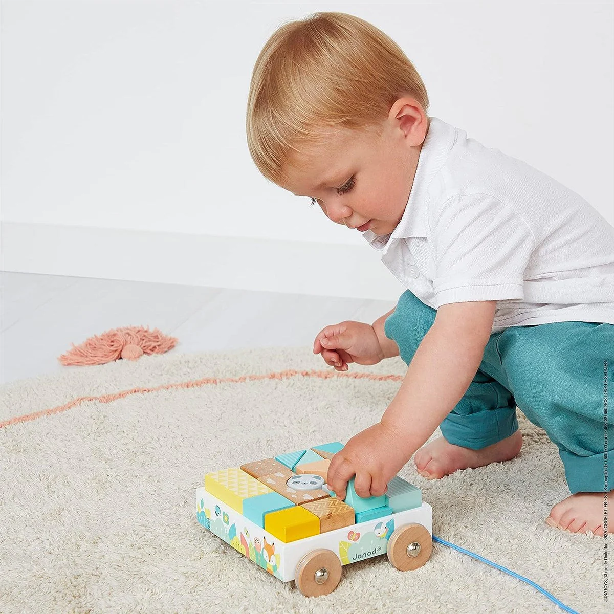 Janod Pure Wooden Pull-Along Blocks Cart - Image 2