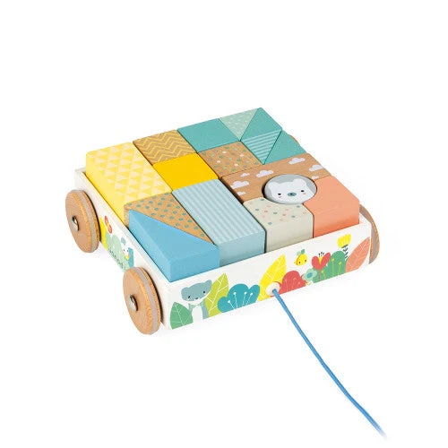 Janod Pure Wooden Pull-Along Blocks Cart - Image 6