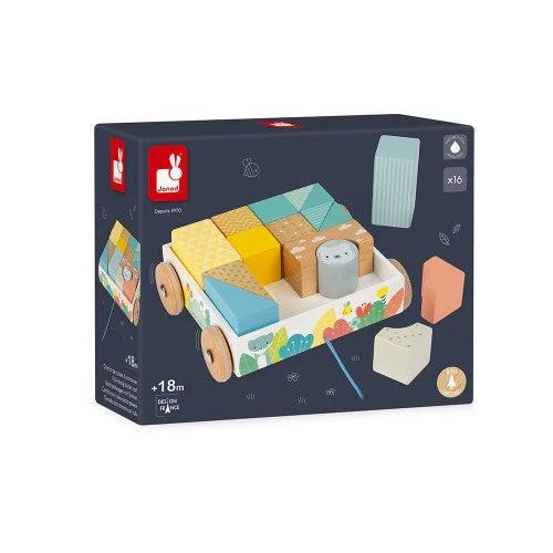 Janod Pure Wooden Pull-Along Blocks Cart - Image 9