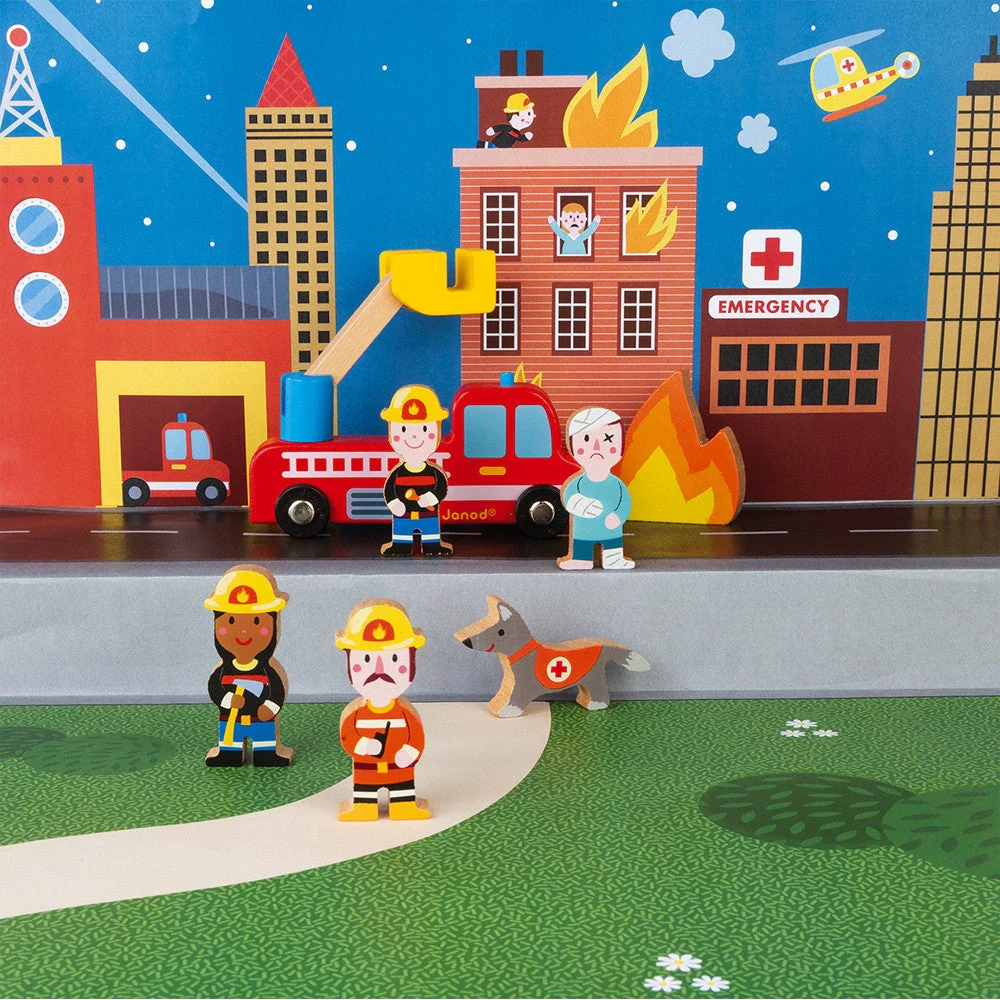 Janod Story Firefighters Wooden Playset - Image 2