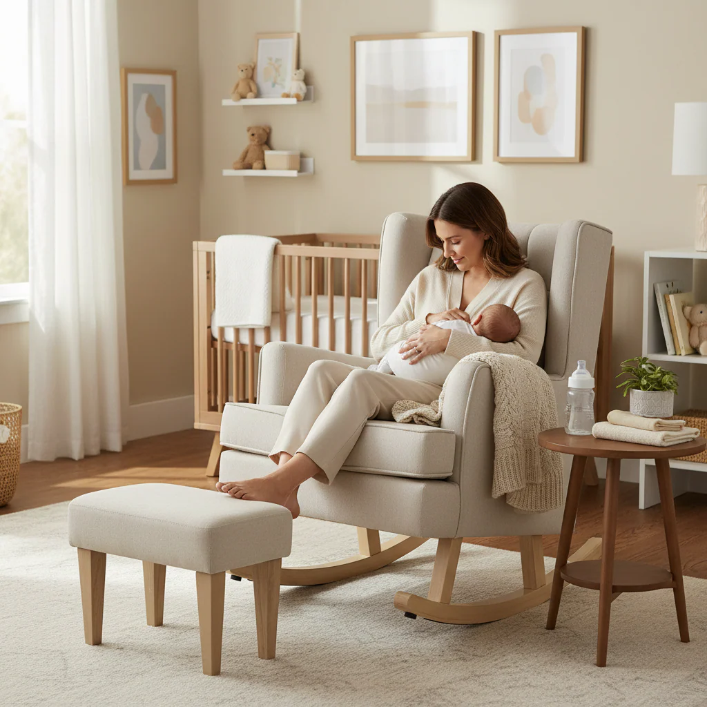 Johnston's Soothe Easy Deluxe Nursing Chair & Rocker with Foot Stool – Convertible Feeding Chair - Image 10