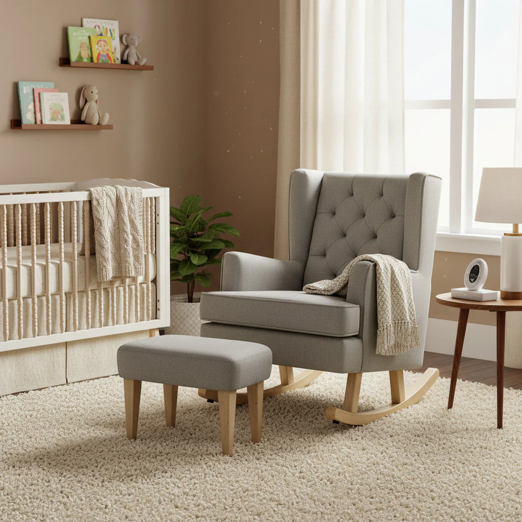Johnston's Soothe Easy Nursing Chair & Rocker with Foot Stool – Convertible Feeding Chair - Image 2