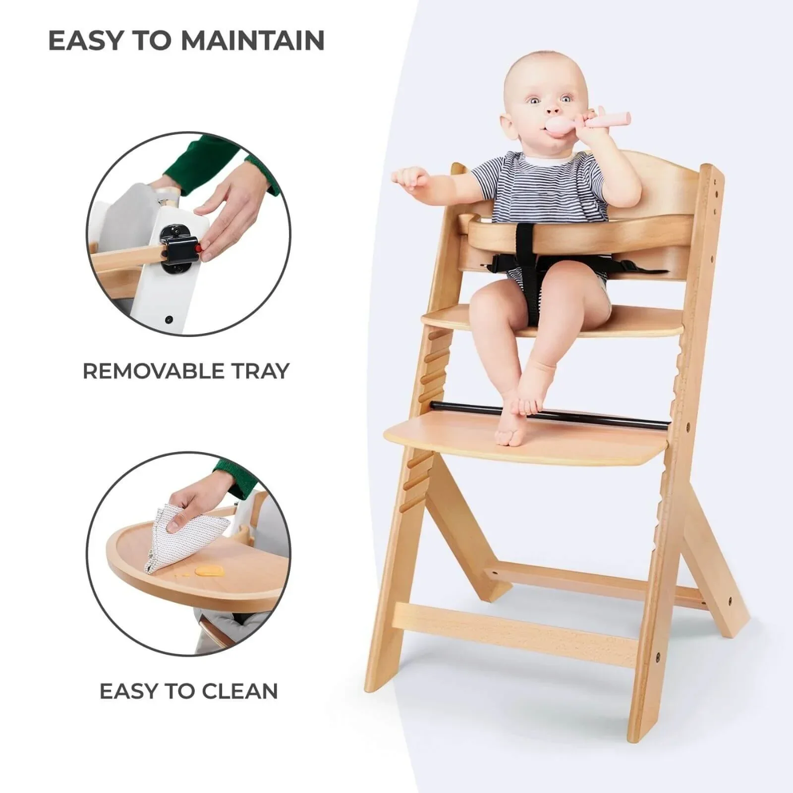 Kinderkraft Enock Wooden Highchair - Full Grey - Image 8