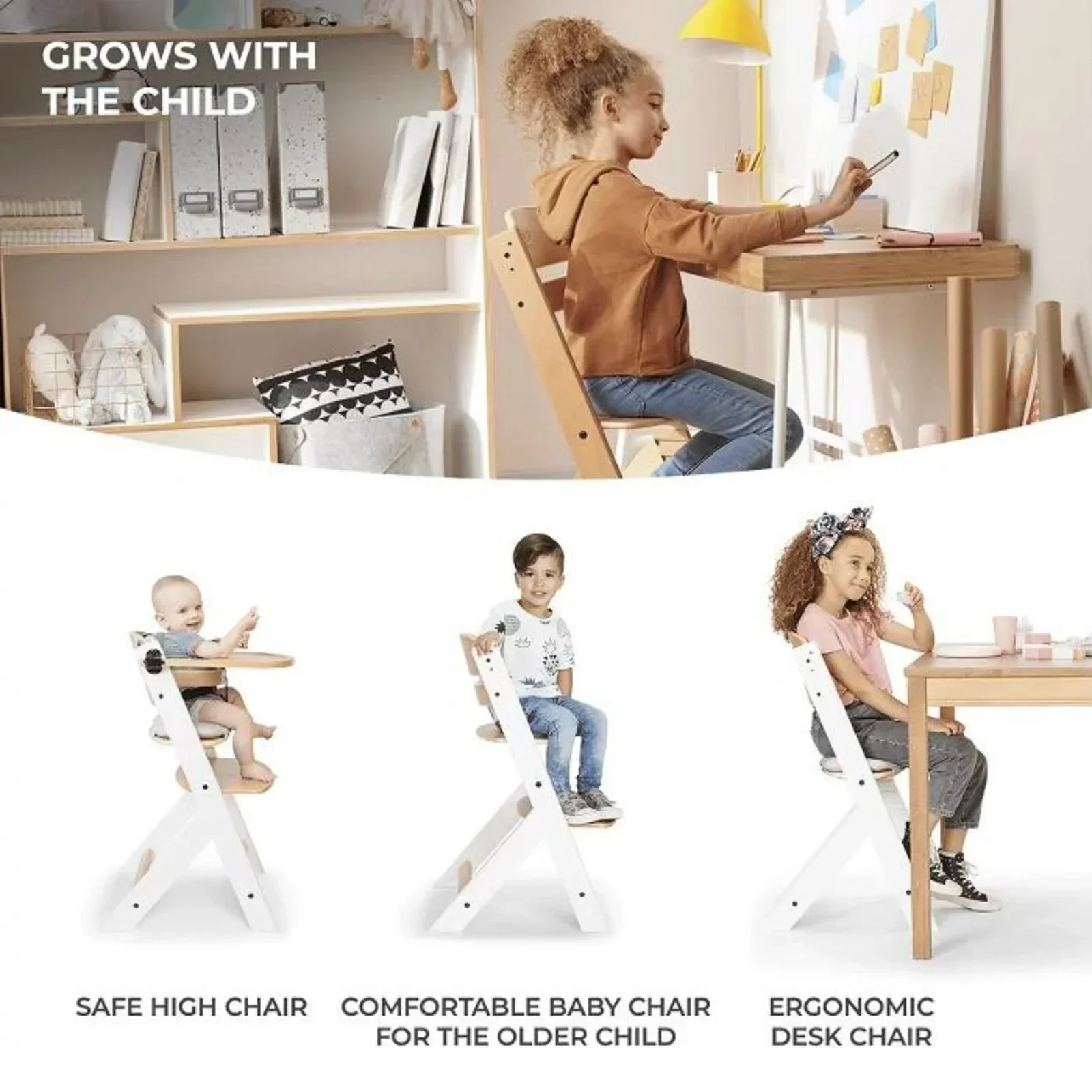 Kinderkraft Enock Wooden Highchair - Wooden Grey - Image 6