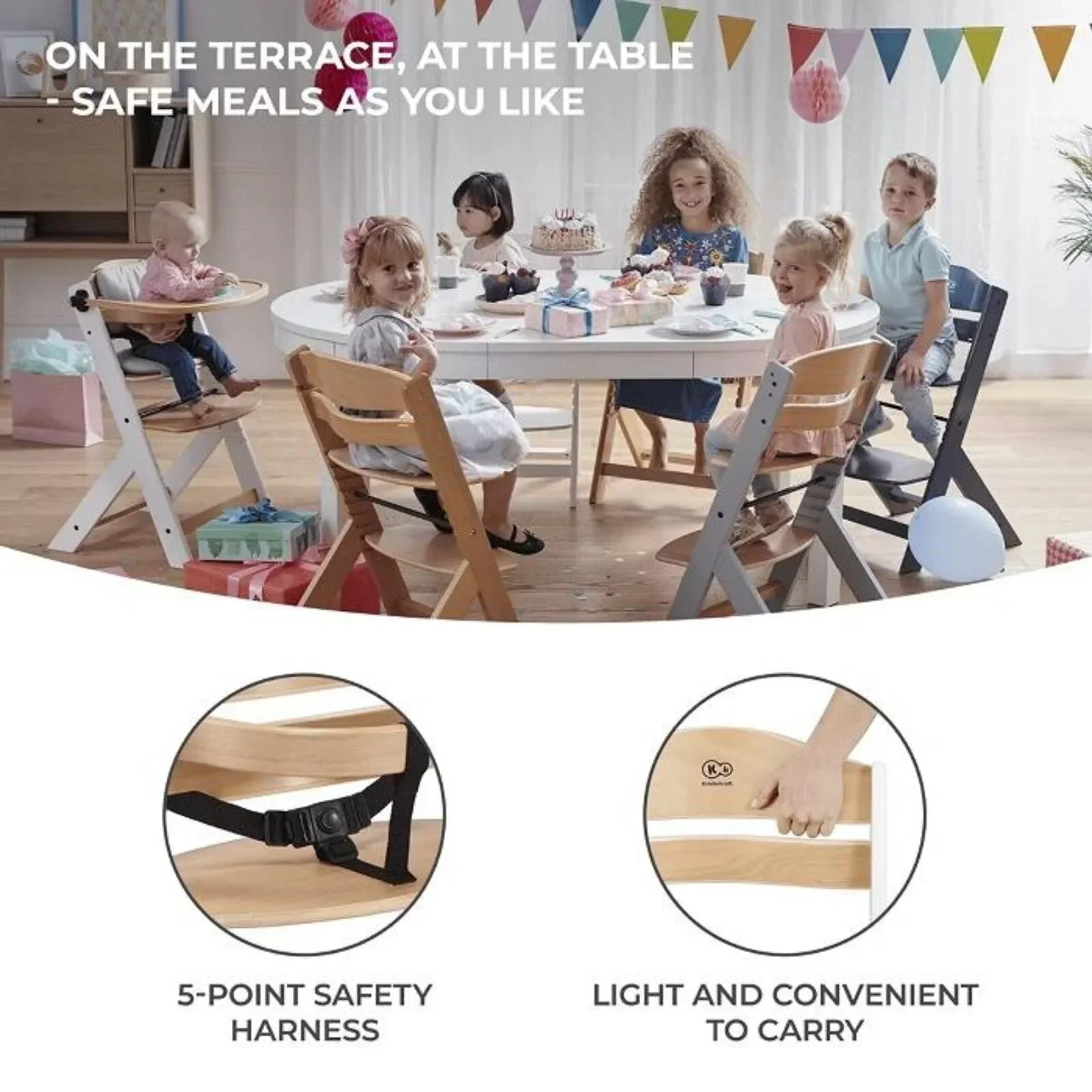 Kinderkraft Enock Wooden Highchair - Wooden Grey - Image 9