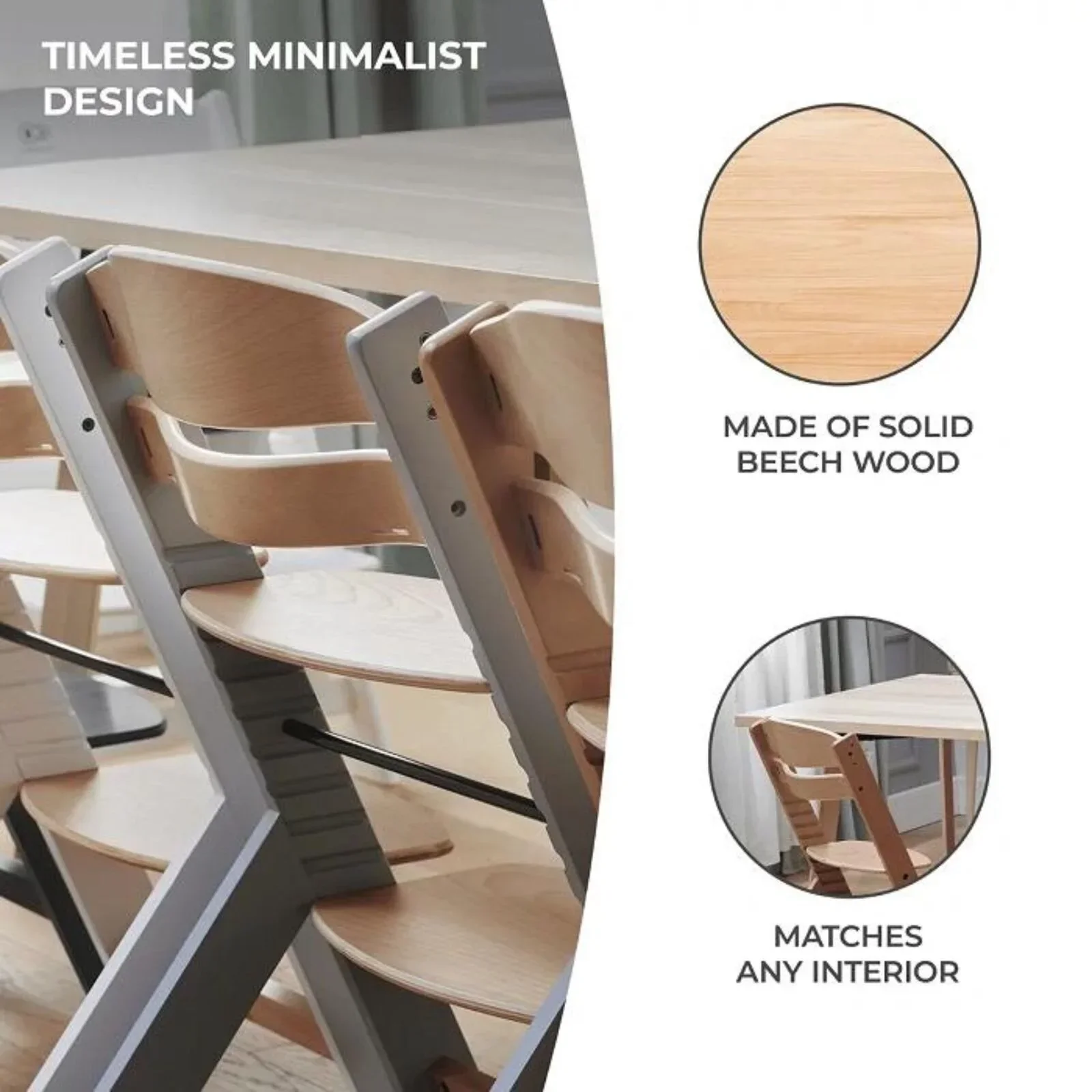 Kinderkraft Enock Wooden Highchair - Wooden White - Image 8