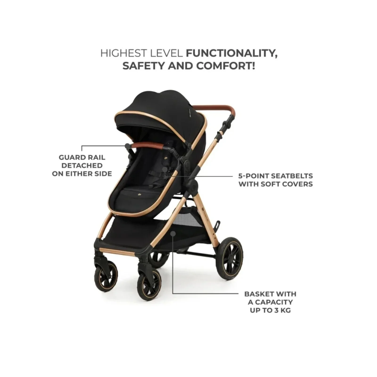 Kinderkraft Esme 3-in-1 Travel System with Mink Pro Car Seat - Pure Black - Image 13