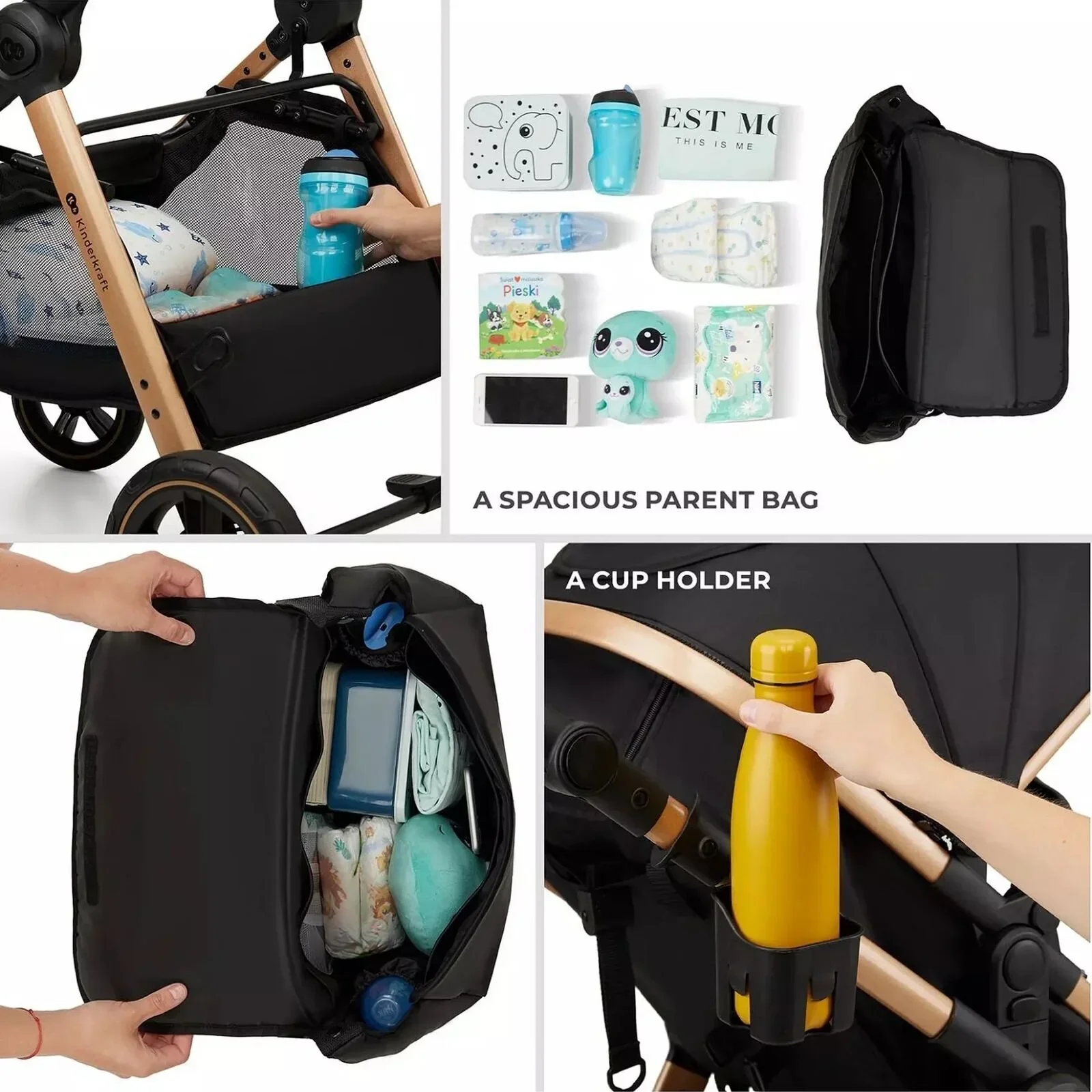 Kinderkraft Esme 3-in-1 Travel System with Mink Pro Car Seat - Pure Black - Image 17