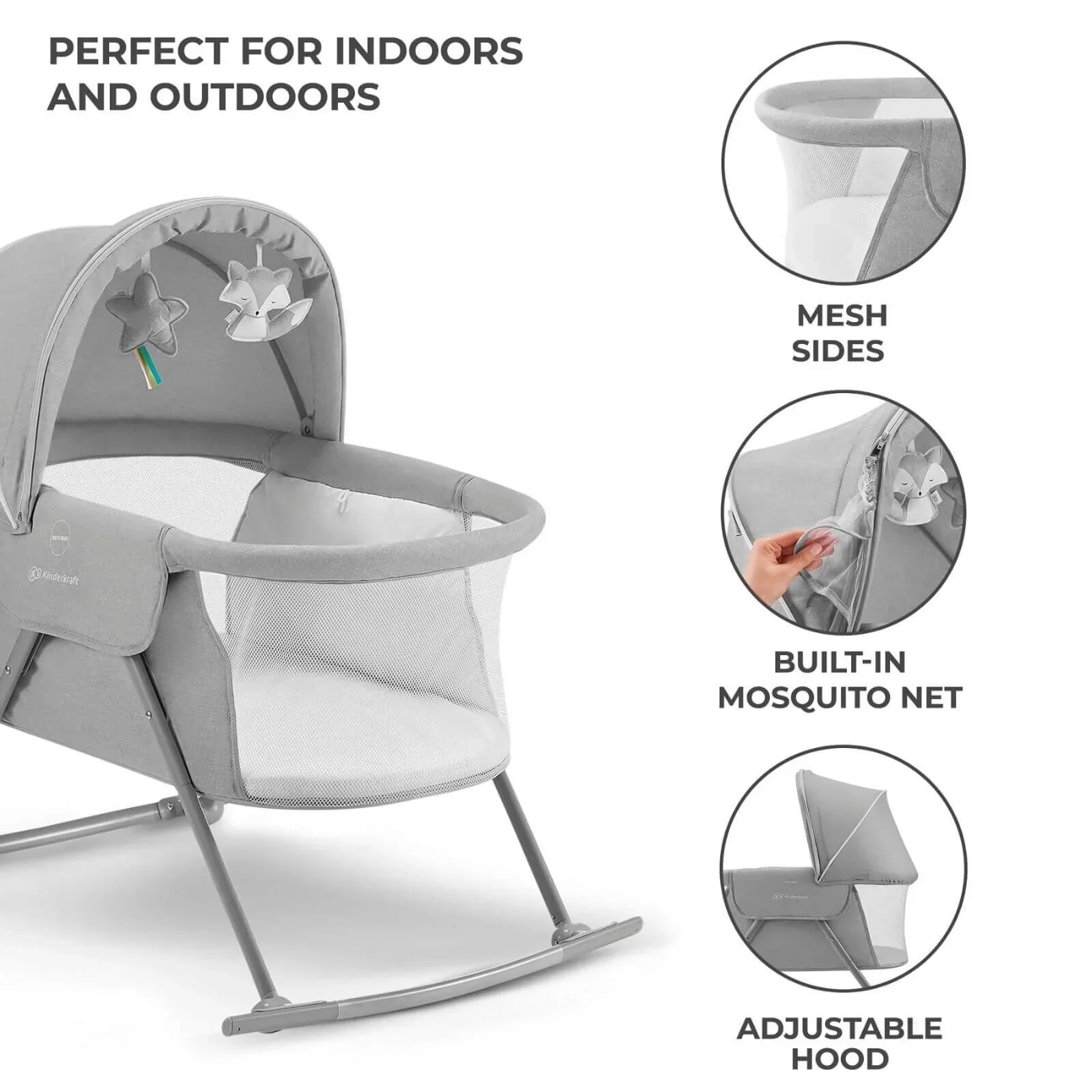 Kinderkraft Lovi 3-in-1 Baby Crib - Grey - Image 7