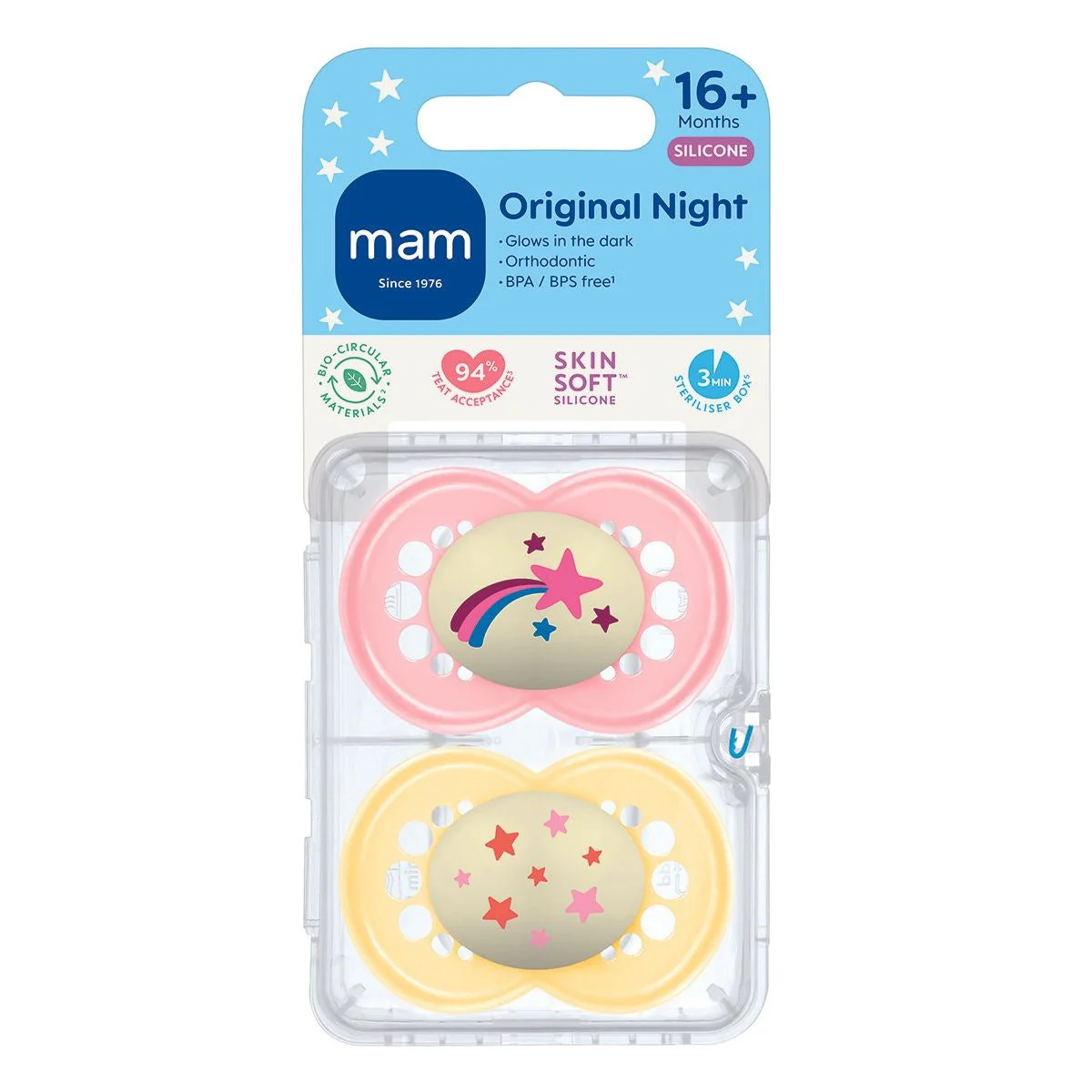 MAM Pure Night 16+M Soother 2pk - Girl - Image 2