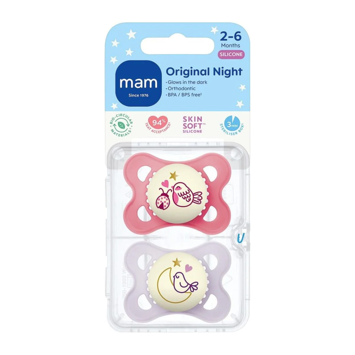 MAM Pure Night 2-6M Soother 2pk - Girl - Image 3