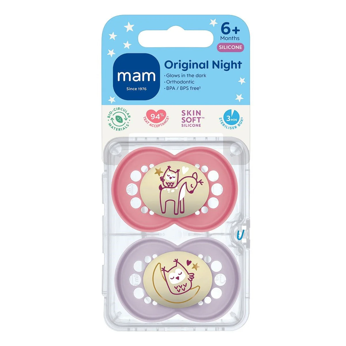 MAM Pure Night 6+M Soother 2pk - Girl - Image 2