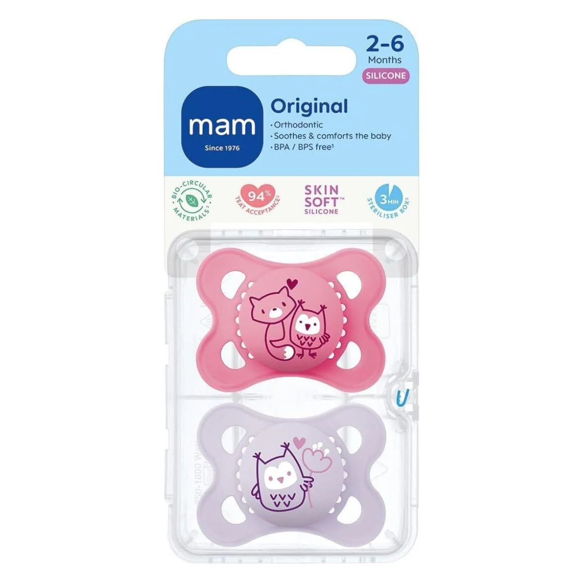 MAM Pure Original 2-6M Soother 2pk - Girl - Image 2