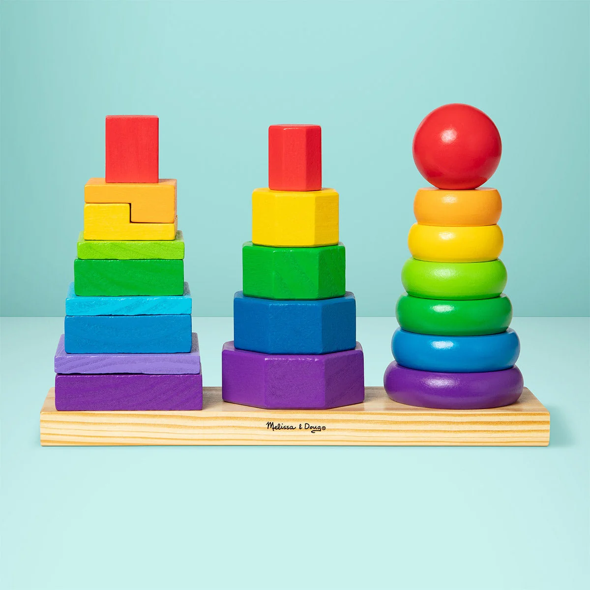 Melissa & Doug Geometric Shape Sorting Stacker Wooden Toddler Toy - Image 8