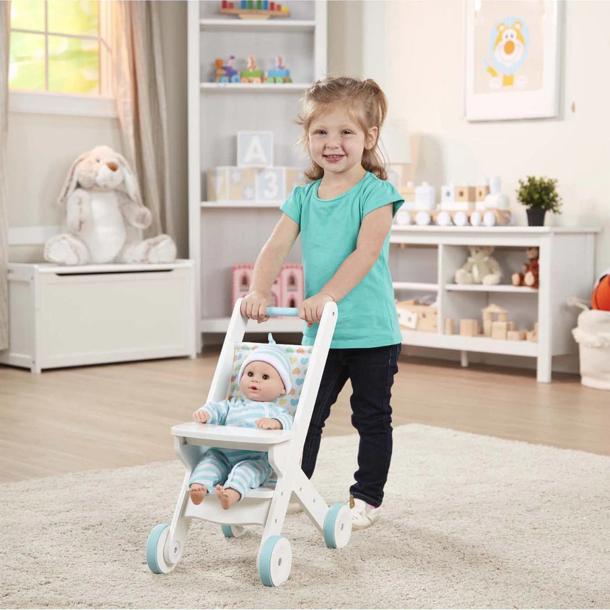 Melissa & Doug Mine To Love - Wooden Play Dolls Stroller - Image 2