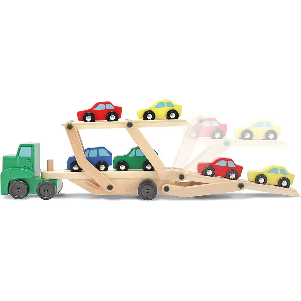 Melissa & Doug Wooden Car Transporter Toy Truck & Cars - Image 6